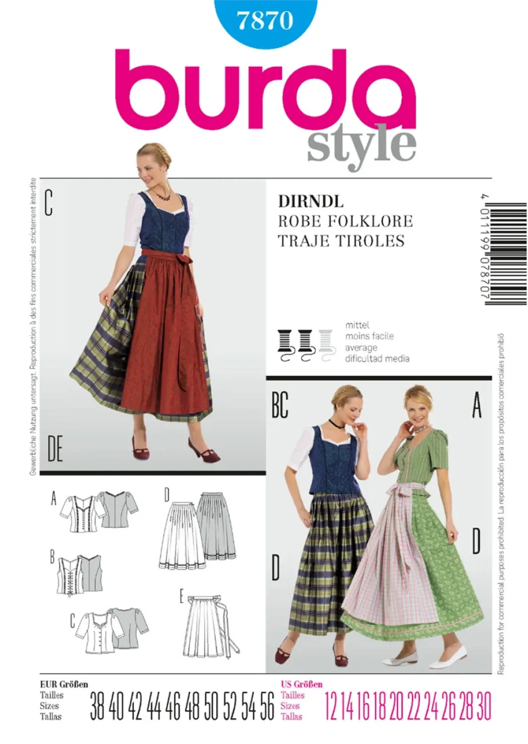 Burda Style Women's Traditional German "Dirndl" Dress #7870