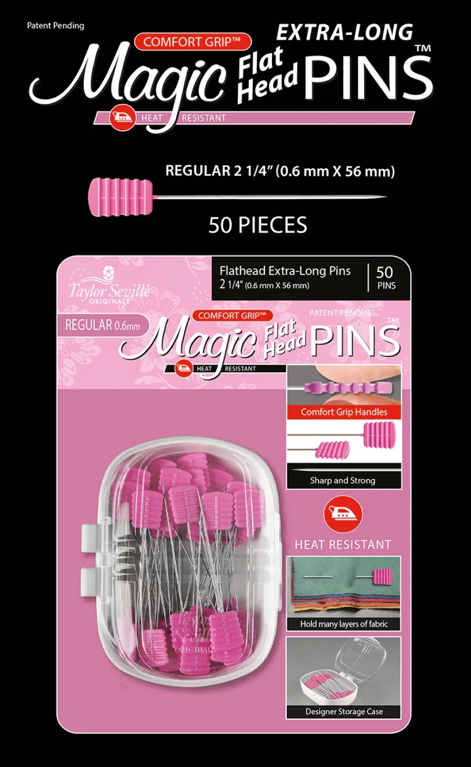 Magic Flat Head Pins, Extra Long regular
