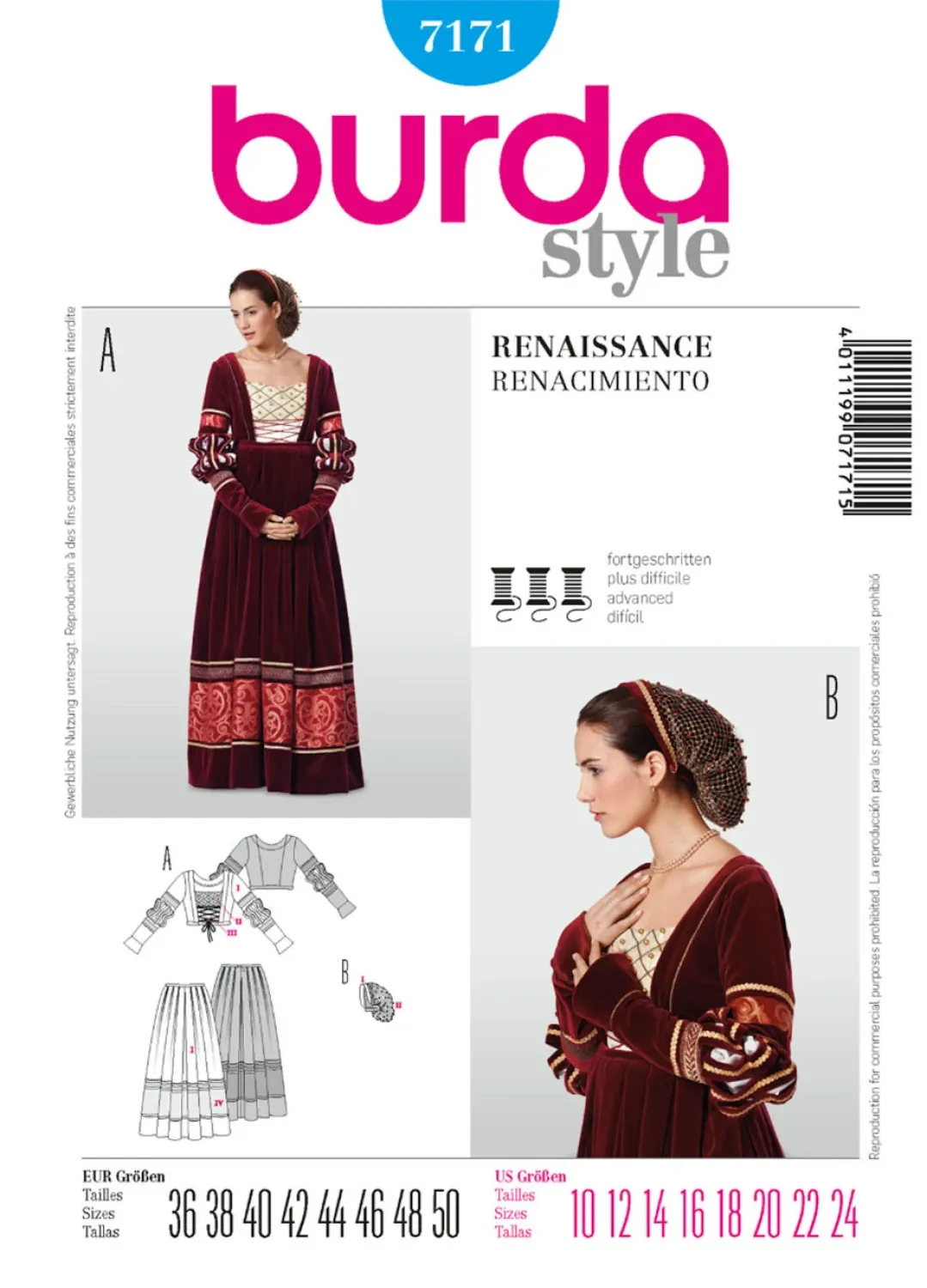 Burda Style Women's Renaissance Dress #7171 Advanced