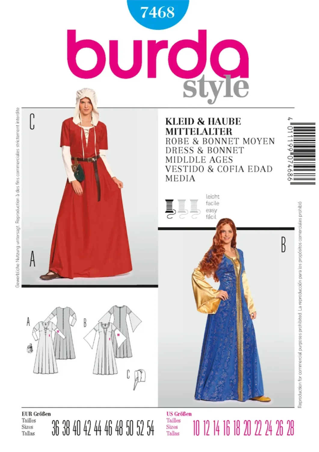 Burda Style Women's Medieval Dress #7468 Easy