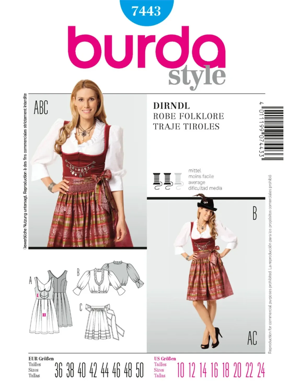 Burda Style Women's Traditional German "Dirndl" Dress #7443