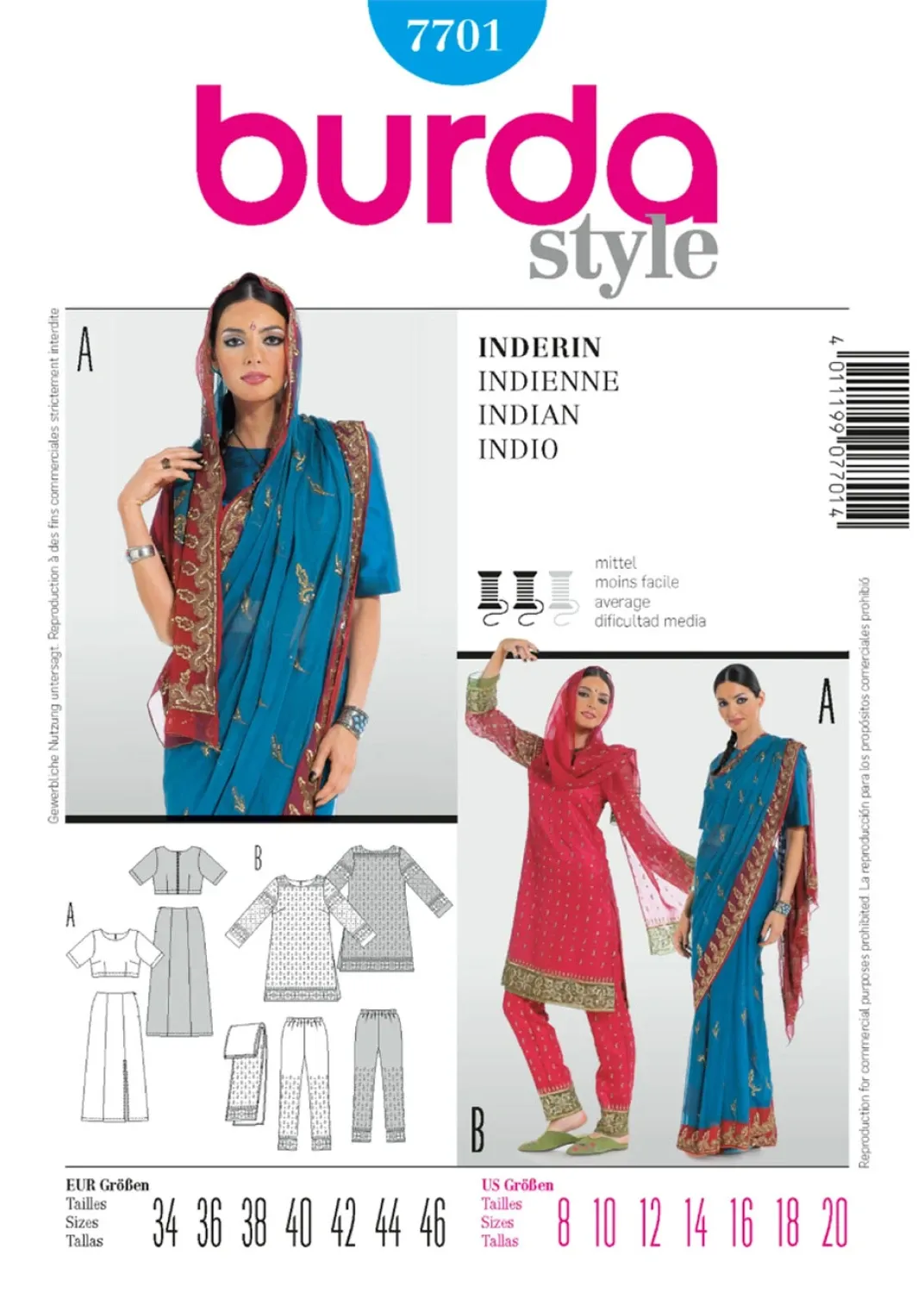 Burda Style Women's Indian "Sari" Dress #7701