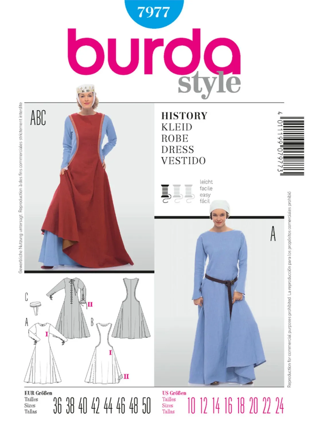 Burda Style Women's Medieval Dress #7977 Easy