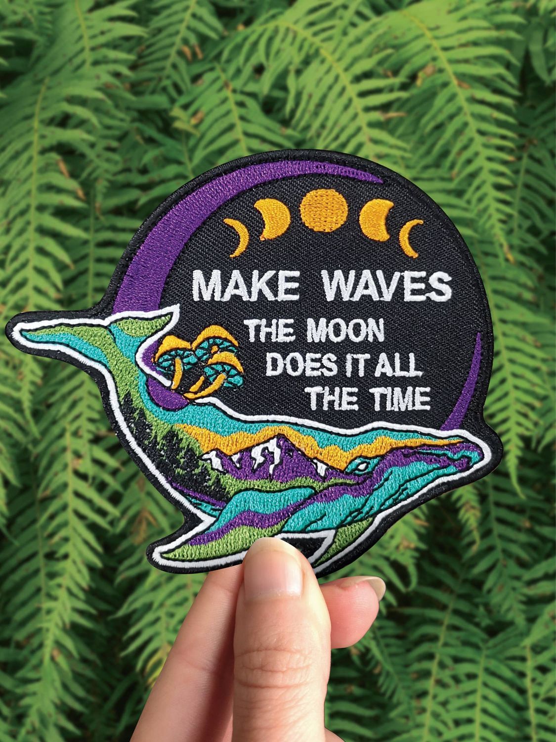 Make Waves - Witchy Embroidered Patch - Whale PNW Beach Art