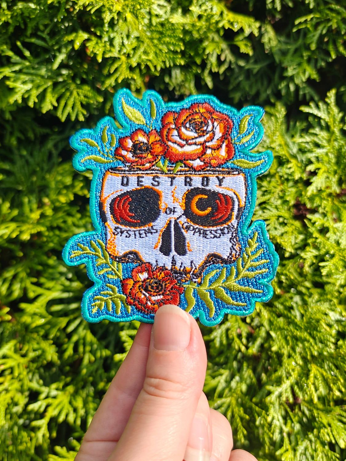 Destroy Oppression - Embroidered Patch - Iron On Rose Skull