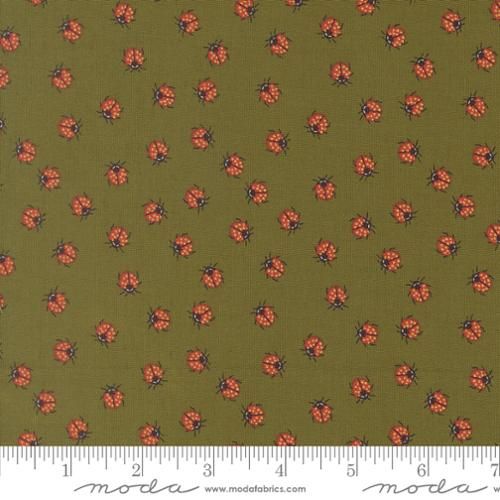 Little Lady Bugs in Grass Metallic, Ladybug Whimsy, Printed Cotton