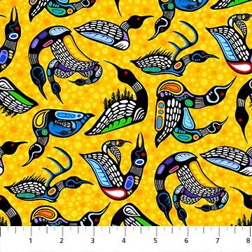 Loons in Yellow Multi, The Four Seasons, Printed Cotton