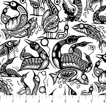 Tonal Loons in Black and White, The Four Seasons, Printed Cotton