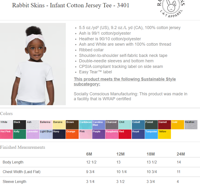Infant Rabbit Skins Tee--2 Color Options