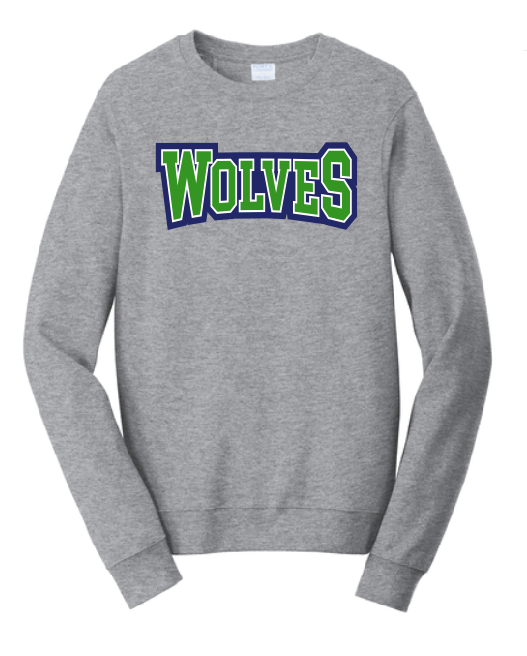 Wolves Port &amp; Company® Athletic Heather Fan Favorite™ Fleece Crewneck Sweatshirt