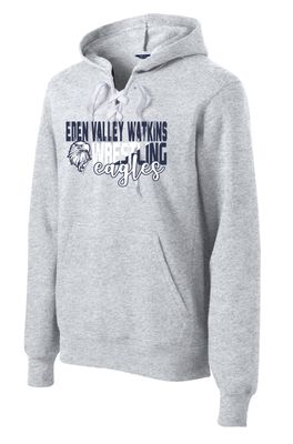 EVW Wrestling Sport-Tek Lace Up Pullover Hooded Heathered Grey Sweatshirt--with Navy laces