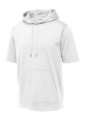 Large White Sport-Tek Sport-Wick Fleece Short Sleeve Hooded Navy Pullover--Choose a Logo!