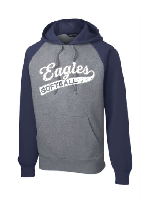 EVW Softball Sport-Tek® Raglan Colorblock Adult Hooded Sweatshirt--Navy/Grey