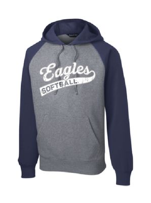 EVW Softball Sport-Tek® Raglan Colorblock Adult Hooded Sweatshirt--Navy/Grey