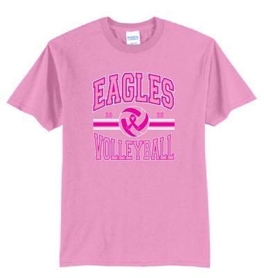 EVW Volleyball DIG PINK Port &amp; Co Core Blend Candy Pink T-Shirt--Youth Sizes Available