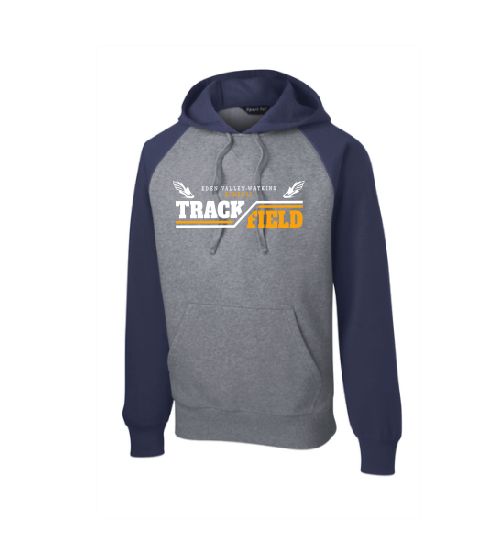 EVWK Track Sport-Tek® Raglan Colorblock Adult Hooded Sweatshirt--Navy/Grey