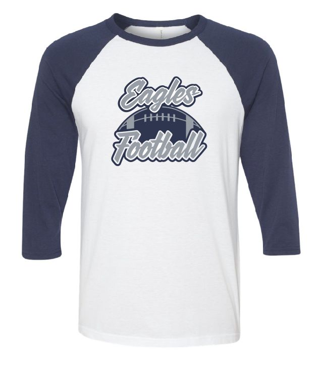 EVW Football Unisex Three-Quarter Sleeve White/Navy Tee