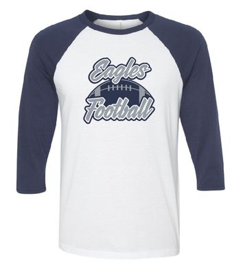 EVW Football Unisex Three-Quarter Sleeve White/Navy Tee