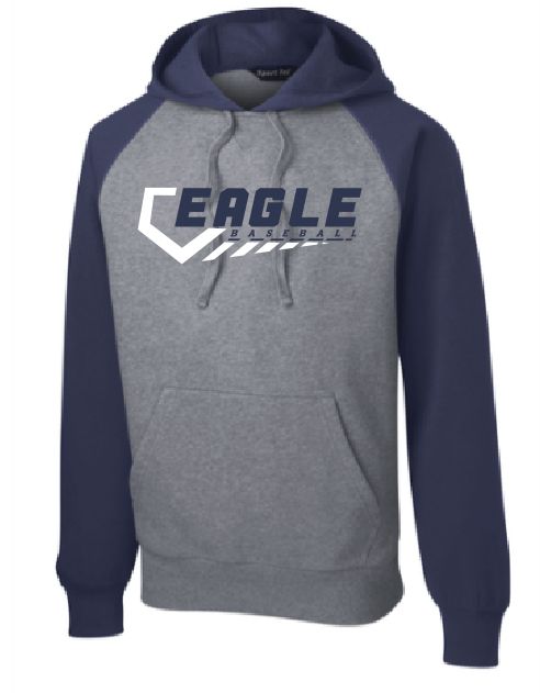 EVW Baseball Sport-Tek® Raglan Colorblock Adult Hooded Sweatshirt--Navy/Grey
