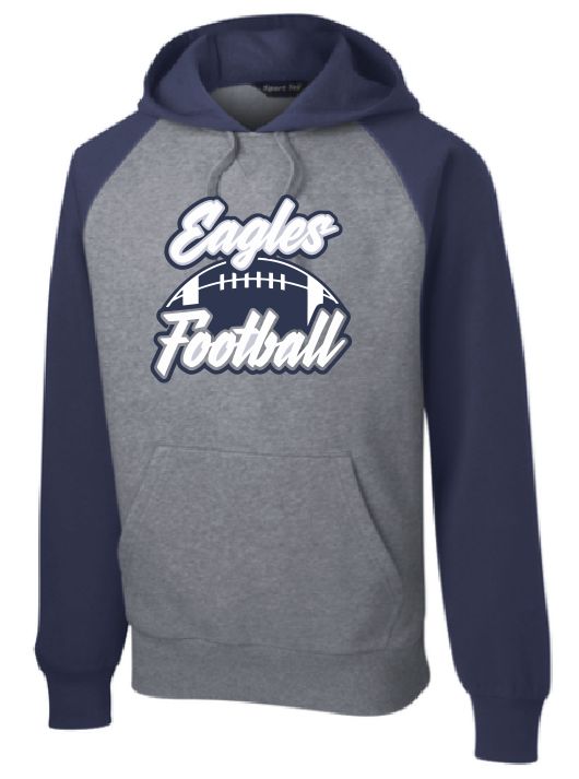 EVW Football Sport-Tek® Raglan Colorblock Adult Hooded Navy/Grey Sweatshirt
