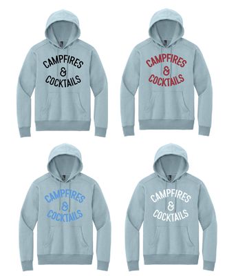 Campfires &amp; Cocktails District Perfect Weight Fleece Hoodie-Build Your Own Color Combo-6 Garment Colors, 4 Logo Colors