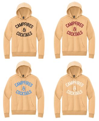 Campfires &amp; Cocktails District Perfect Weight Fleece Hoodie-Build Your Own Color Combo-6 Garment Colors, 4 Logo Colors