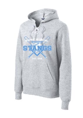 Stang Sport-Tek Lace Up Pullover Hooded Sweatshirt-Athletic Grey w/ Extra Light Blue Laces (Not shown)