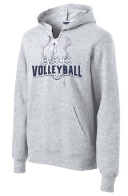 EVW Volleyball Sport-Tek Lace Up Pullover Hooded Sports Grey Sweatshirt w/ Extra Navy Lace