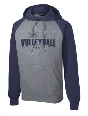 EVW Volleyball Sport-Tek® Raglan Colorblock Adult Hooded Navy/Grey Sweatshirt