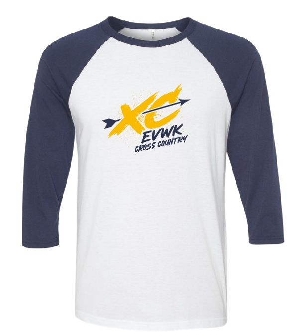 EVWK Cross Country Unisex Three-Quarter Sleeve White/Navy Tee