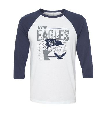 Eagles Unisex Three-Quarter Sleeve White/Navy Tee