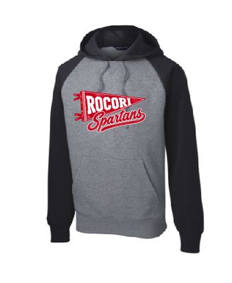 Spartans Sport-Tek® Raglan Colorblock Adult Hooded Navy/Grey Sweatshirt