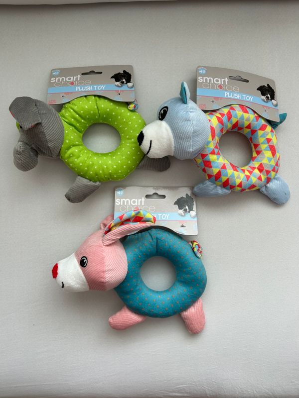 Smart Choice Small Squeaky Dog &amp; Puppy Ring Plush Toy in Assorted Colours