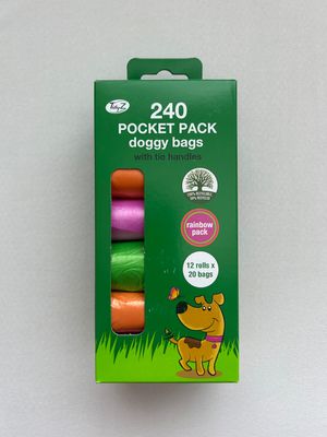 TidyZ Pocket Rainbow Assorted Colour Tie Handle Doggy Bags 240 Pack