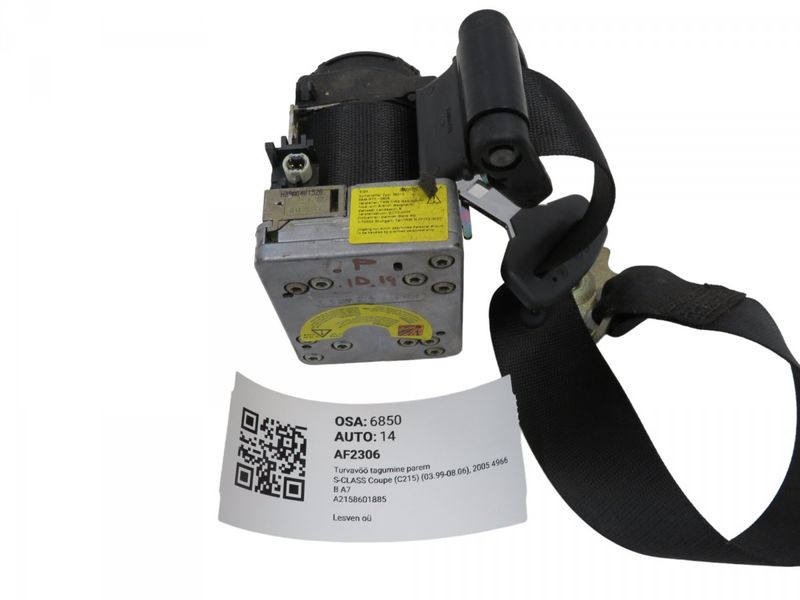 A21586018859C94 A2158601885 2158601885 Seat Belt Rear Right MERCEDES-BENZ S-CLASS Coupe (C215) (1999-2006)