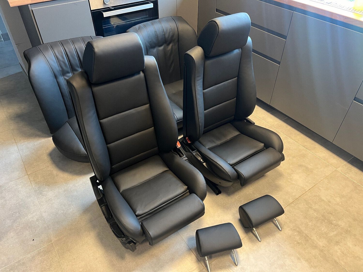 BMW 7 E23 Facelift Black Salon Leather Sport Seat SET Heating SCHWARZ
