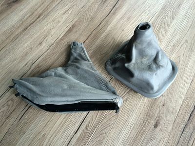BMW 5 E34 OEM Leather Gray Cover Gearshift &amp; Cover Parking Brake