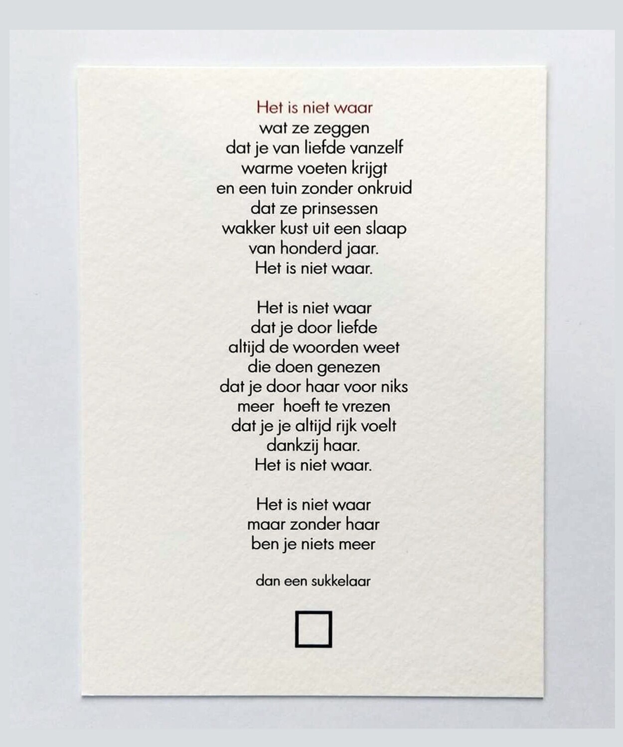 Gedicht Het is niet waar (enkele kaart MET omslag)