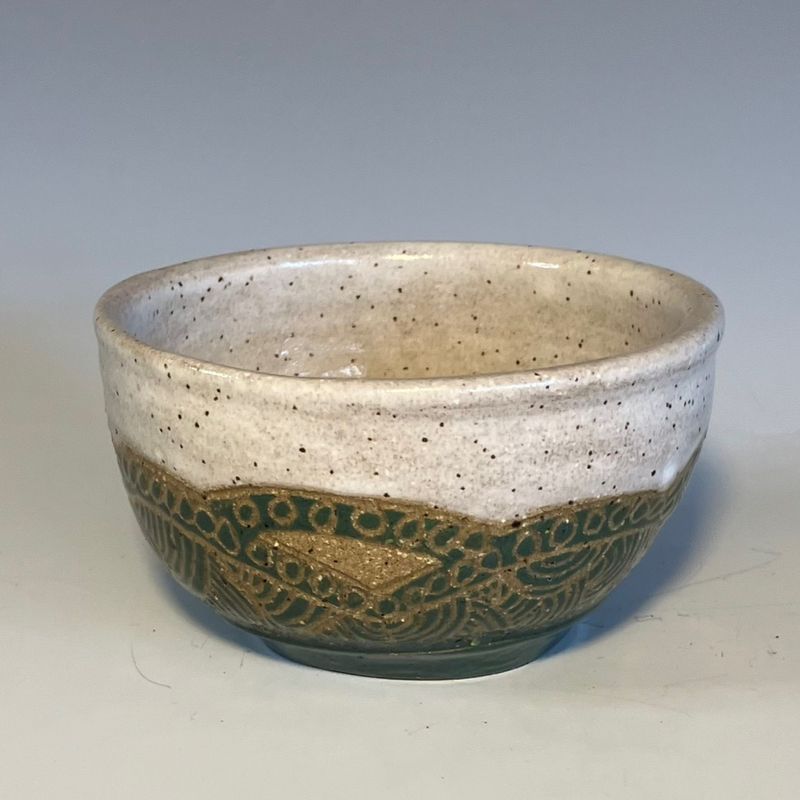 Green & White Carved Bowl