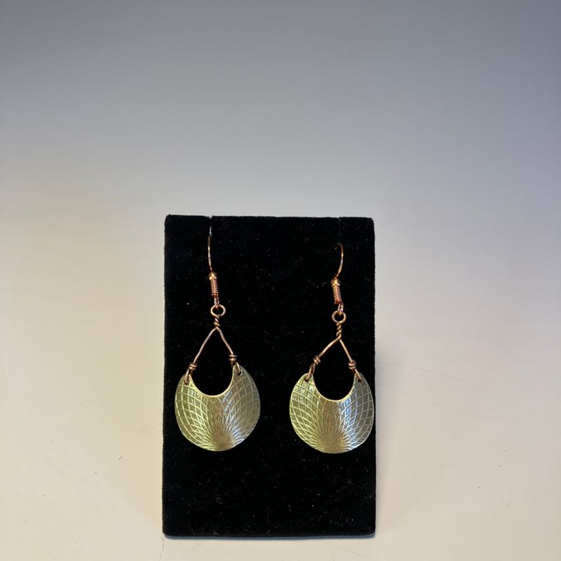 Horizontal Moon with Flower Design Earrings
