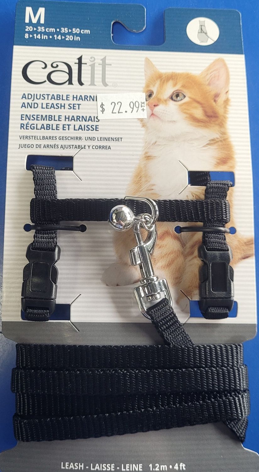 Catit Adjustable Nylon Harness &amp; Leash Set med blk