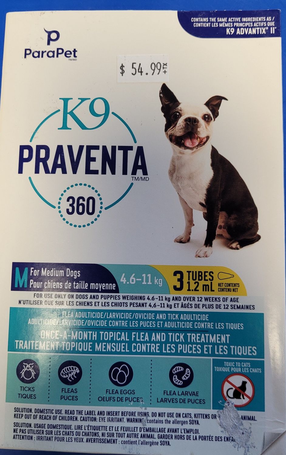 K9 Praventa 360 Flea &amp; Tick Treatment Med Dog 4.6 - 11kg 3 tubes