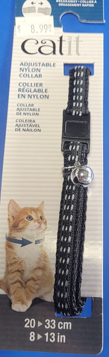 Catit Adjustable Breakaway Nylon Collar Reflective Black 8-13&quot;