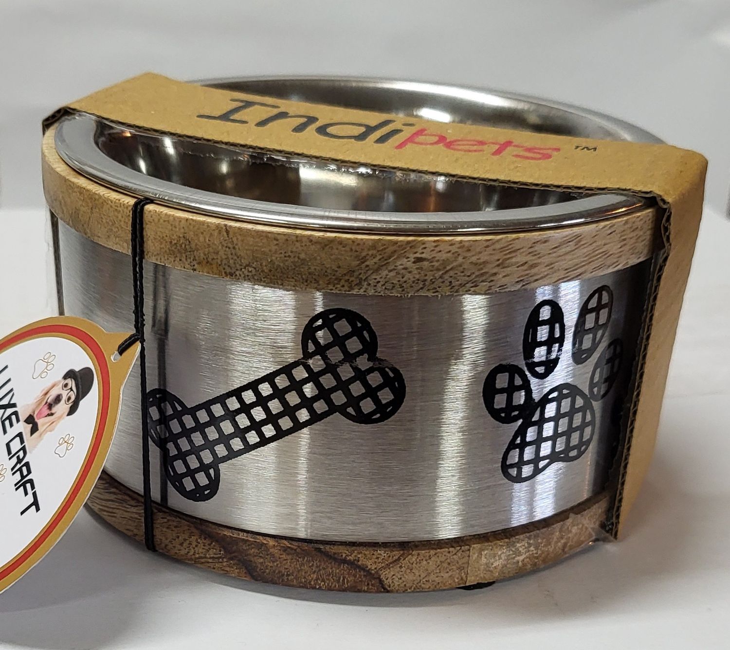 Premium Bowl w/Wooden Ring &amp; Black Paw 1pint