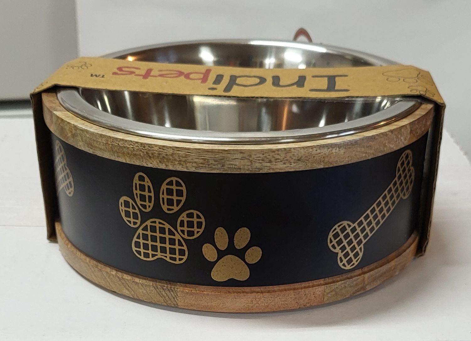 Premium Bowl w/Wooden Ring &amp; Black Paw 1qt