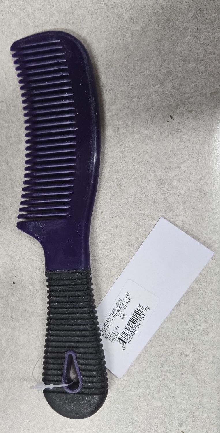 Plastic Comb W/Soft Grip-Purple