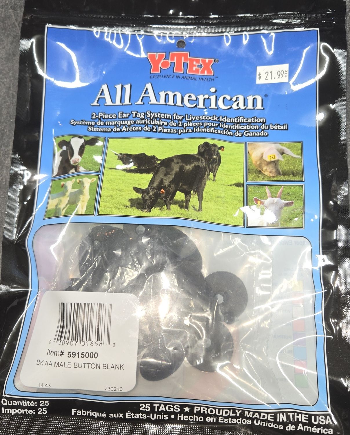 Y-Tex 3 Star Tag Male Buttons 25pk