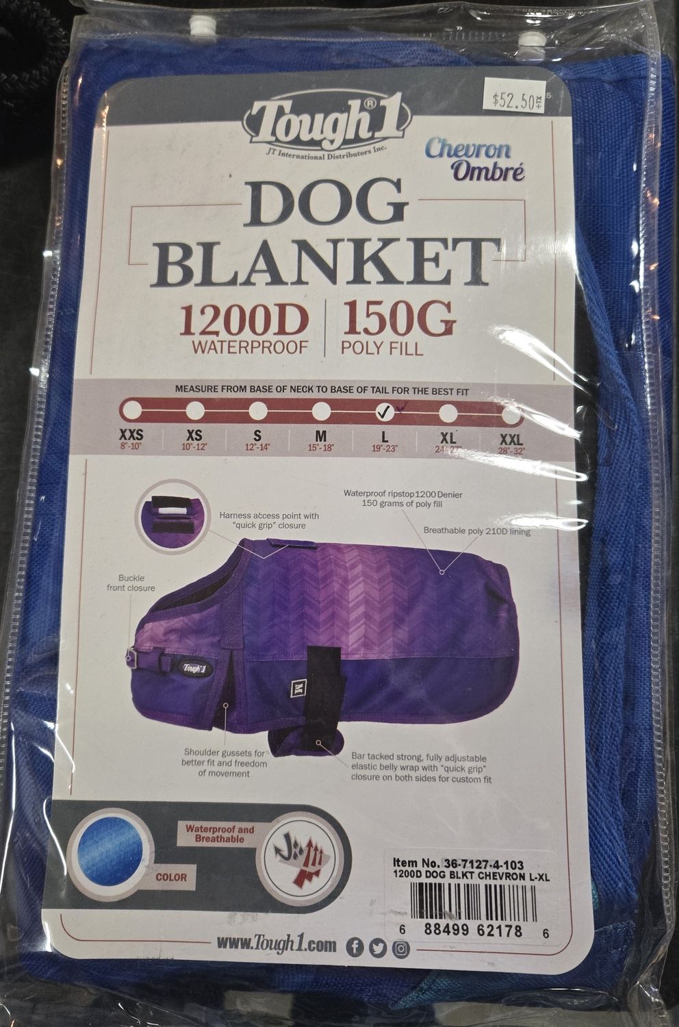 Tough 1 Dog Jacket Chevron Blue Lg-Xlg