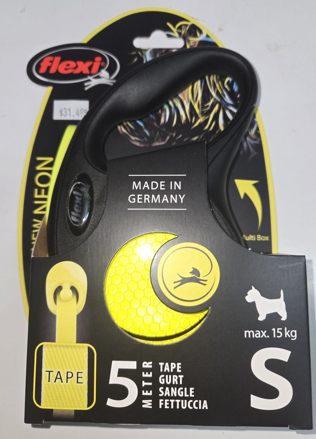 Flexi Retractable Leash small 5m tape neon yellow