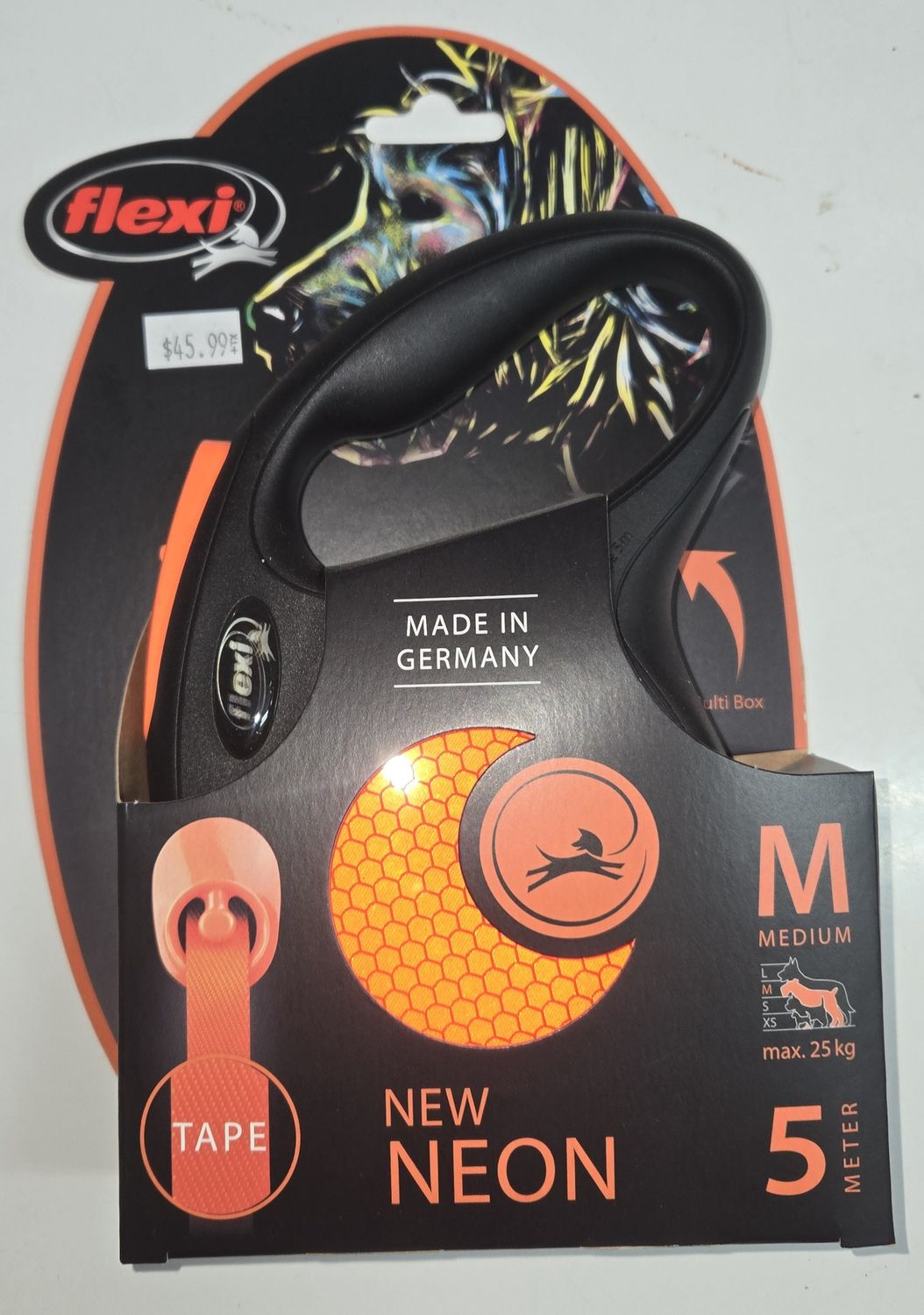 Flexi Neon Tape Lead med orange 5M